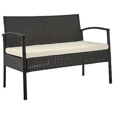 MANHATTAN COMFORT Noli Rattan Patio Loveseat, Chair & Coffee Table 4-piece Set