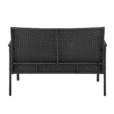 MANHATTAN COMFORT Noli Rattan Patio Loveseat, Chair & Coffee Table 4-piece Set