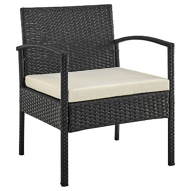 MANHATTAN COMFORT Noli Rattan Patio Loveseat, Chair & Coffee Table 4-piece Set