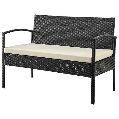 MANHATTAN COMFORT Noli Rattan Patio Loveseat, Chair & Coffee Table 4-piece Set