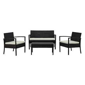 MANHATTAN COMFORT Noli Rattan Patio Loveseat, Chair & Coffee Table 4 pc Set