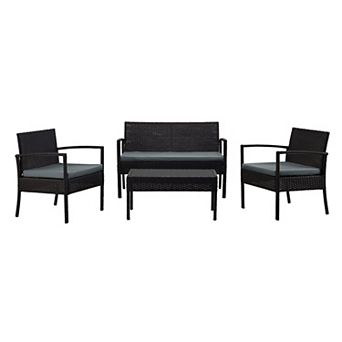 MANHATTAN COMFORT Noli Rattan Patio Loveseat, Chair & Coffee Table 4 pc Set