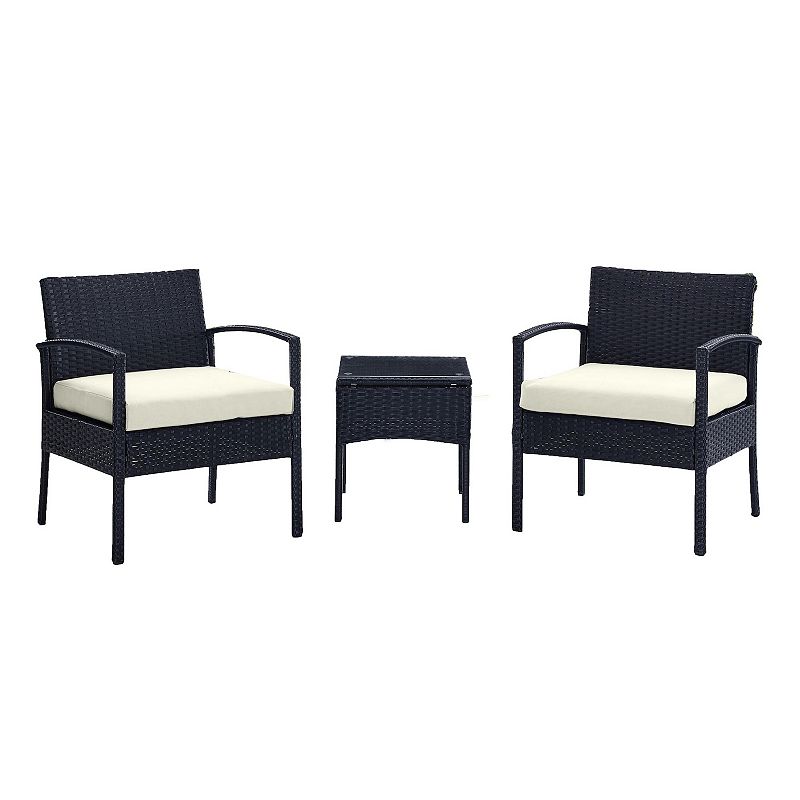 MANHATTAN COMFORT Noli Rattan Patio Chair & End Table 3-piece Set, Multicol