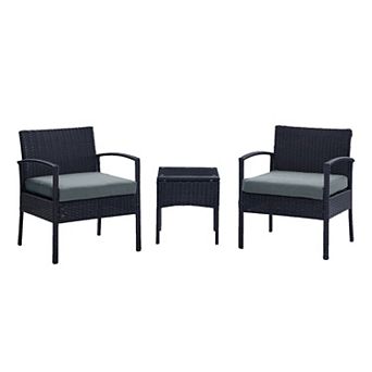 MANHATTAN COMFORT Noli Rattan Patio Chair & End Table 3 pc Set