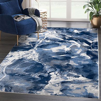 Abani Rugs Regal REG110A Blue Grey Marble Ice Design Area Rug