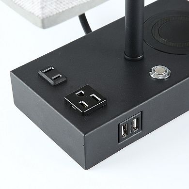 Cenports 17" Black Wireless Charging Table Lamp with USB Port
