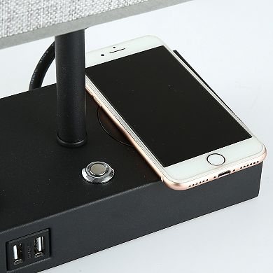 Cenports 17" Black Wireless Charging Table Lamp with USB Port