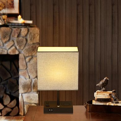 Cenports 17" Black Wireless Charging Table Lamp with USB Port