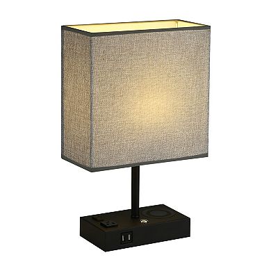 Cenports 17" Black Wireless Charging Table Lamp with USB Port