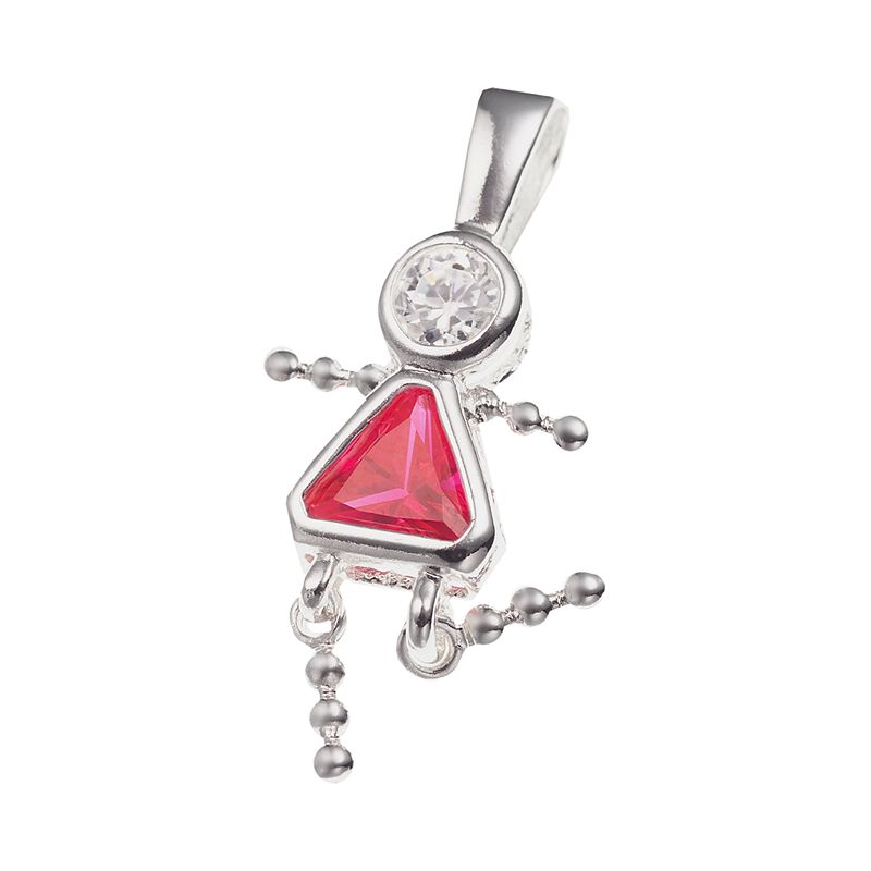 Sterling Silver Birthstone Babies Girl Charm, Womens, Red