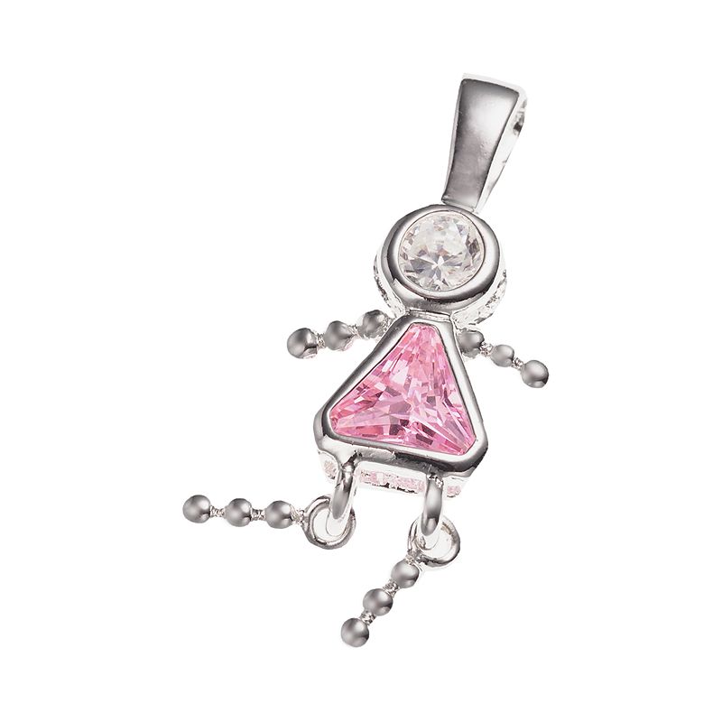 Sterling Silver Birthstone Babies Girl Charm, Womens, Pink