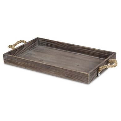 Cheung's Home Indoor Decorative Wooden Tray with Side Rope Handles ...