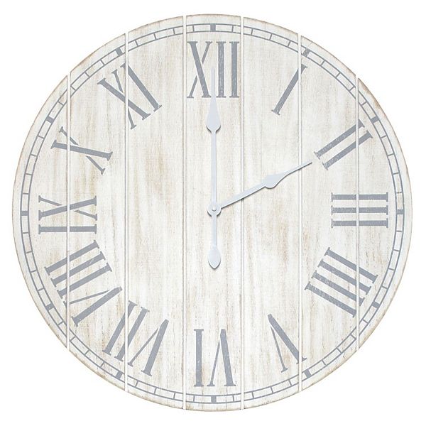 Elegant Designs Wood Plank 23" Large Coastal Rustic Wall Clock, White Wash