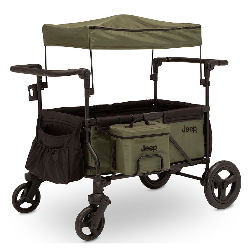 Jeep Deluxe Wrangler Stroller Wagon by Delta Children - Includes Cooler Bag, Parent Organizer and Car Seat Adapter, Black/Green (B08R8TFLTS)