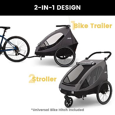 Jeep Everest 2-in-1 Child Bike Trailer and Stroller for 2 Kids by Delta Children