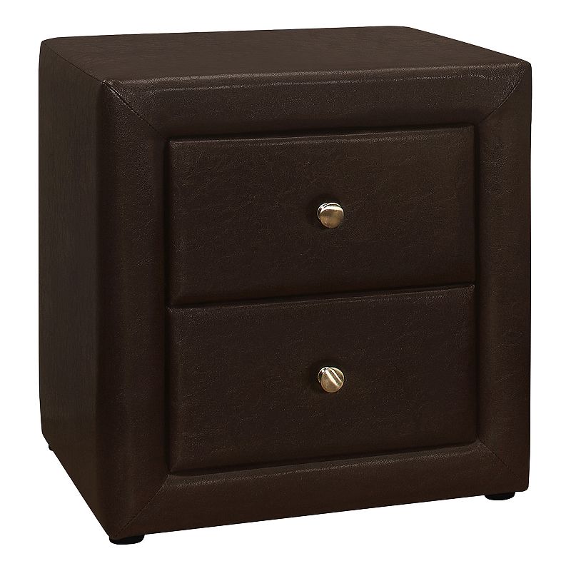 Monarch 2-Drawer Upholstered Nightstand, Brown