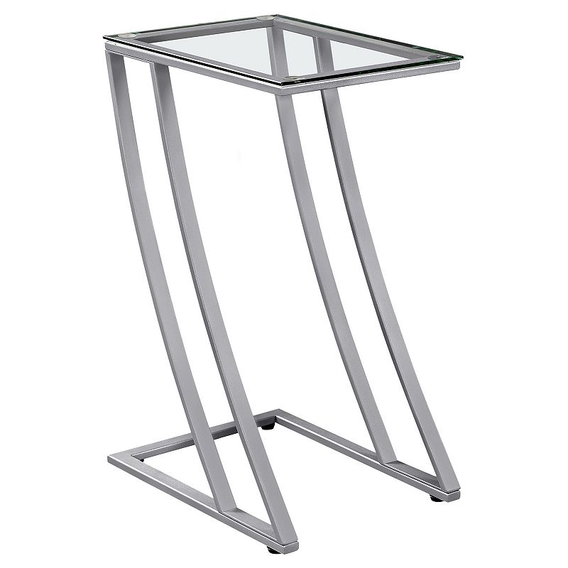 Accent Table  C-shaped  End  Side  Snack  Living Room  Bedroom  Metal  Tempered Glass  Grey  Clear  Contemporary  Modern