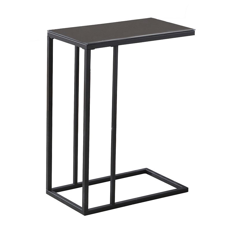 Monarch Specialties Accent Table  C-shaped  End  Side  Snack  Bedroom  Black Tempered Glass