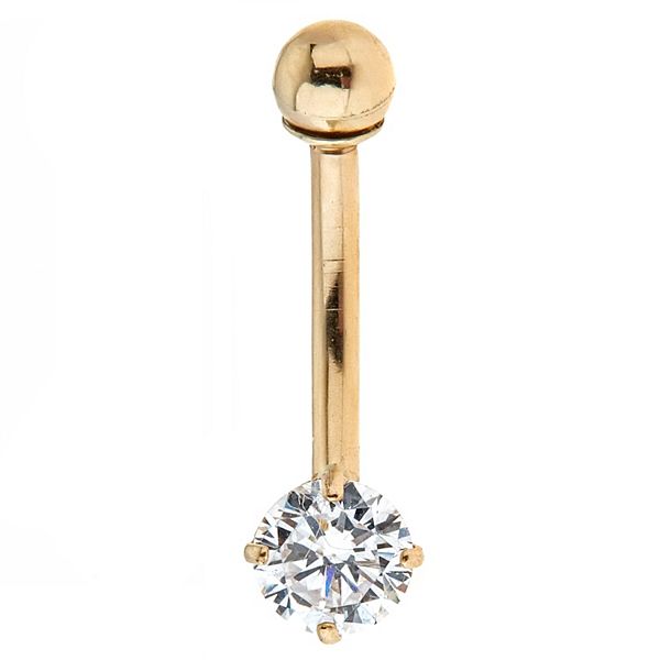 Amella Jewels 14K Gold Solid Cubic Zirconia Belly Ring