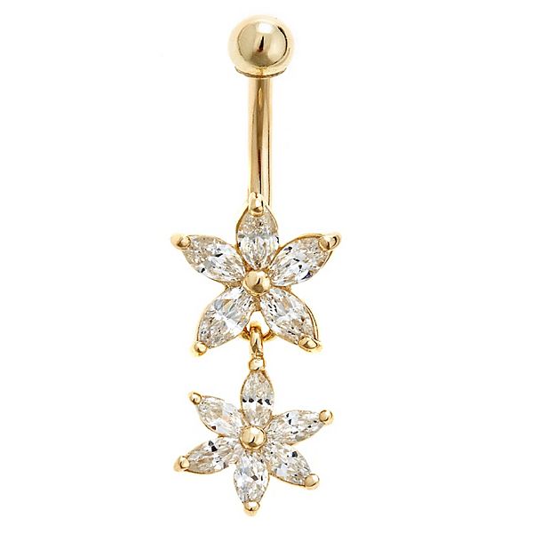 Amella Jewels 14K Gold Solid Double Flower Belly Ring