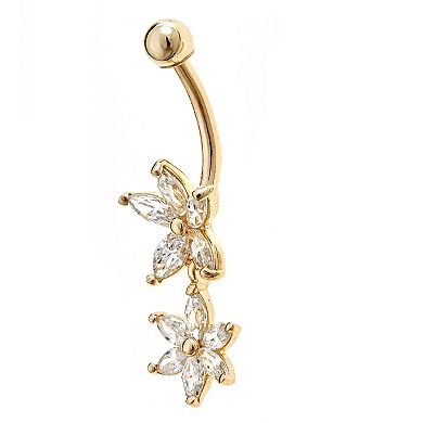 Amella Jewels 14K Gold Solid Double Flower Belly Ring