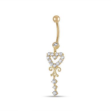 Amella Jewels 14k Gold Cubic Zirconia Dangle Heart Belly Ring