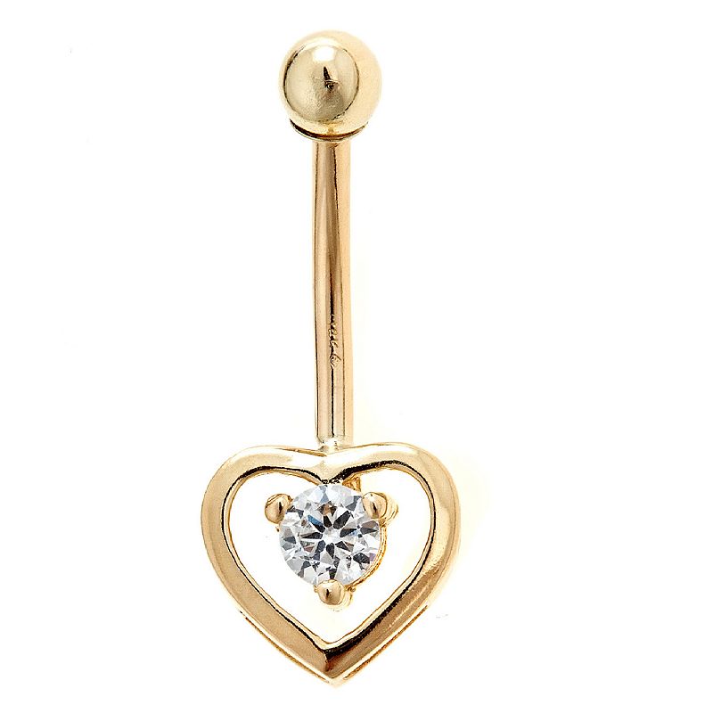 Amella Jewels 14k Gold Heart-Shaped Cubic Zirconia Belly Ring, Womens, Yel