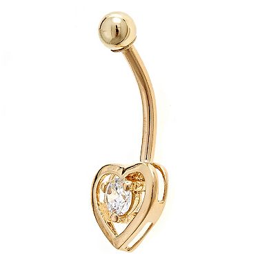 Amella Jewels 14k Gold Heart-Shaped Cubic Zirconia Belly Ring