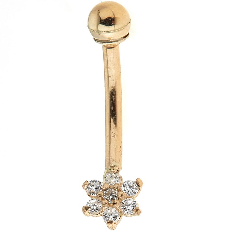 Amella Jewels 14k Gold Cubic Zirconia Flower Belly Ring, Womens, Yellow