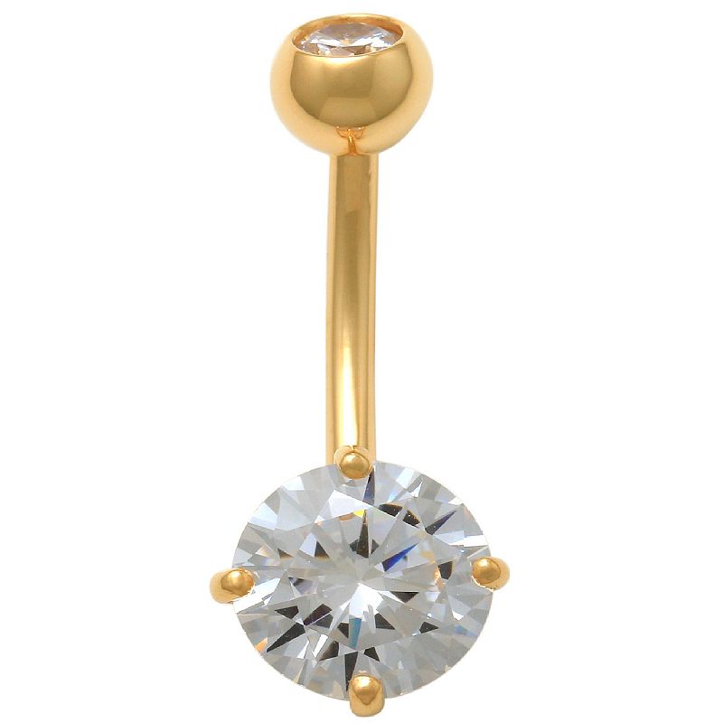 Amella Jewels 10K Gold Cubic Zirconia Solid Belly Ring, Womens, Yellow