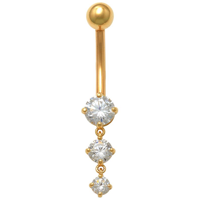 Amella Jewels 10K Gold Dangle Round Cubic Zirconia Belly Ring, Womens, Yel