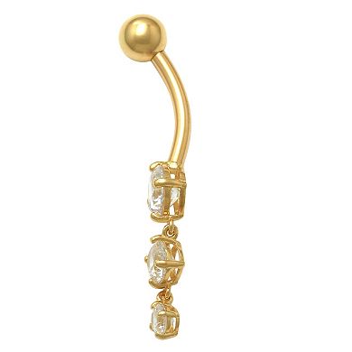 Amella Jewels 10K Gold Dangle Round Cubic Zirconia Belly Ring