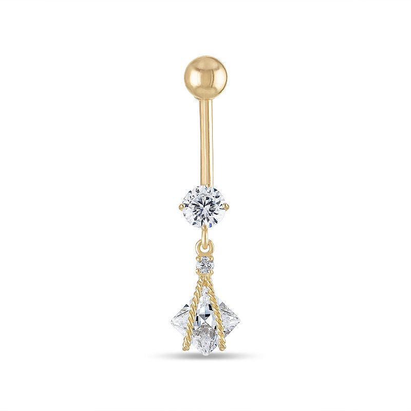 Amella Jewels 10k Gold Caged Cubic Zirconia Belly Ring, Womens, Yellow