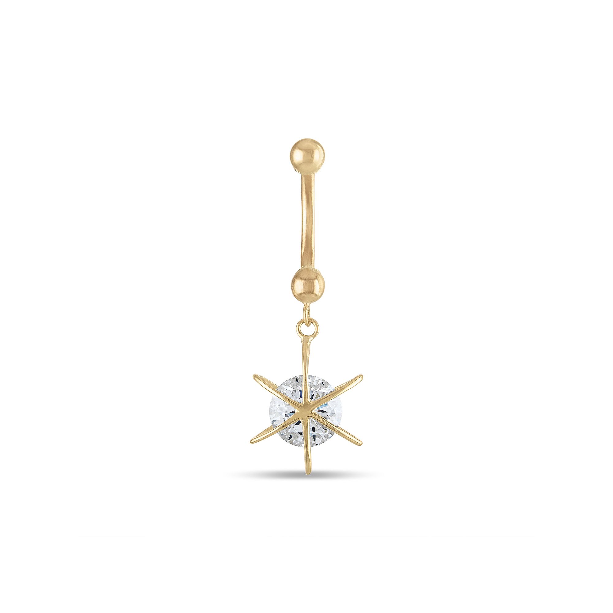 Amella Jewels 10k Gold Caged Cubic Zirconia Belly Ring, Womens, Yellow