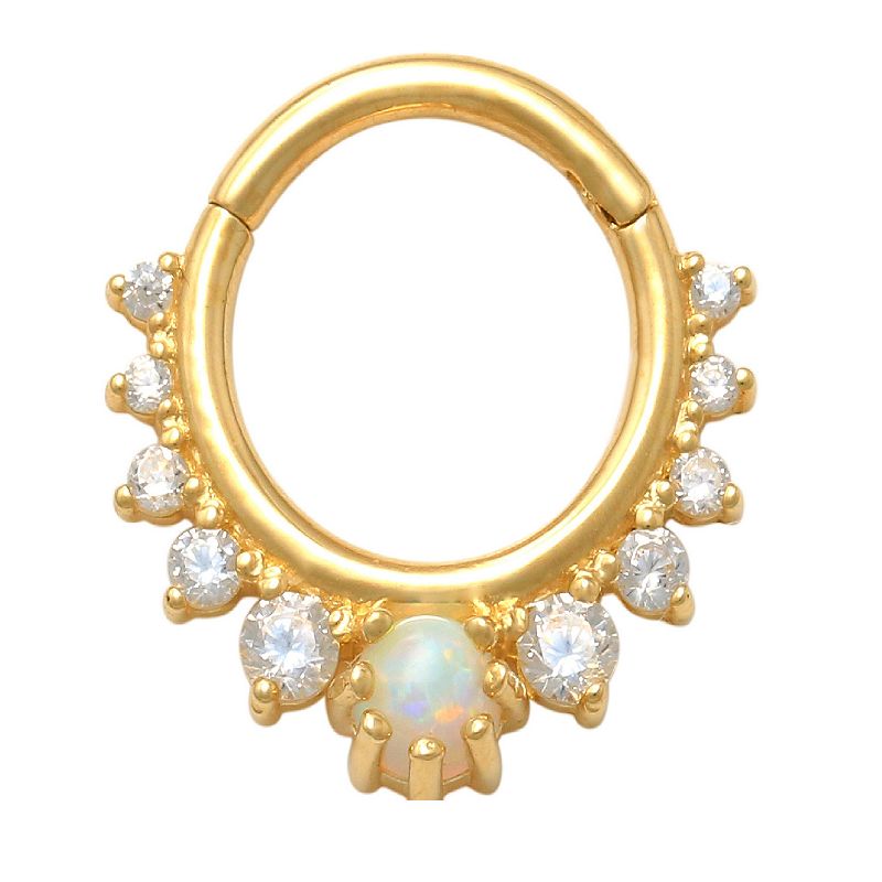 Amella Jewels 10K Gold Opal & Cubic Zirconia Septum Clicker Nose Ring, Wome
