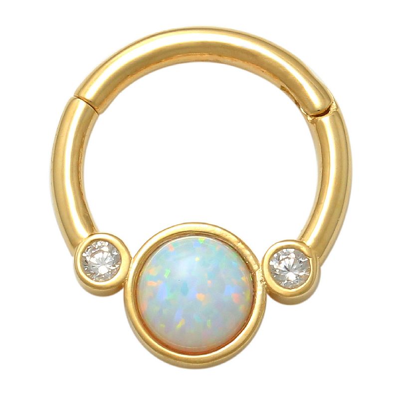 Amella Jewels 10K Gold With Opal & Cubic Zirconia Solid Clicker Nose Ring, 