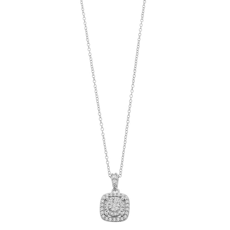 1/4 Carat T.W Diamond Cushion Pendant Necklace, Womens, Size: 18, White