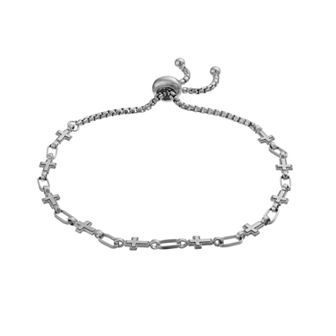 Kristen Kesho Sterling Silver Cross Link Adjustable Bolo Bracelet