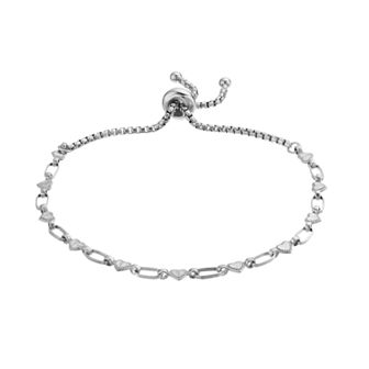 Kristen Kesho Sterling Silver Heart Link Adjustable Bolo Bracelet
