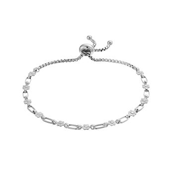 Kristen Kesho Sterling Silver Flower Link Adjustable Bolo Bracelet