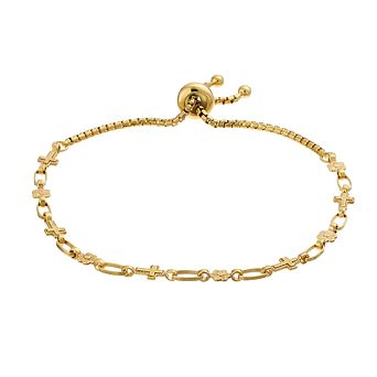 Kristen Kesho Sterling Silver Cross & Flower Link Adjustable Bolo Bracelet