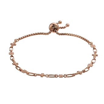 Kristen Kesho Sterling Silver Cross & Flower Link Adjustable Bolo Bracelet