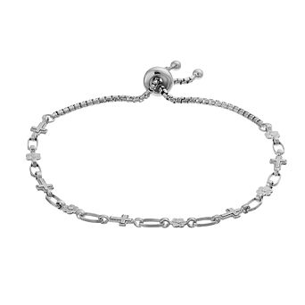 Kristen Kesho Sterling Silver Cross & Flower Link Adjustable Bolo Bracelet