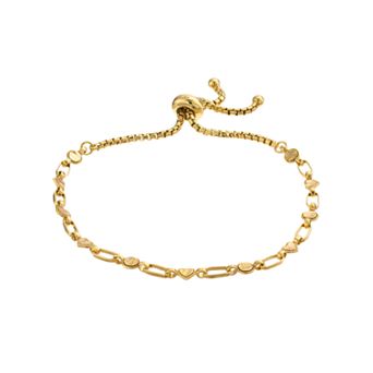 Kristen Kesho Sterling Silver Heart & Round Link Adjustable Bolo Bracelet