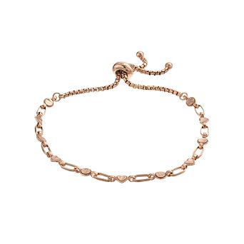 Kristen Kesho Sterling Silver Heart & Round Link Adjustable Bolo Bracelet