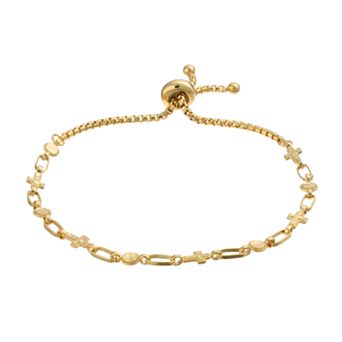 Kristen Kesho Sterling Silver Cross & Round Link Adjustable Bolo Bracelet