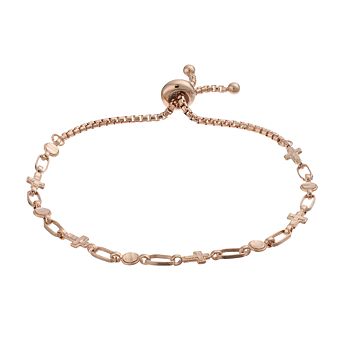 Kristen Kesho Sterling Silver Cross & Round Link Adjustable Bolo Bracelet