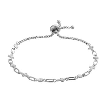 Kristen Kesho Sterling Silver Cross & Round Link Adjustable Bolo Bracelet