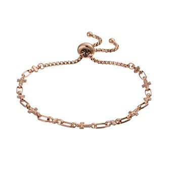 Kristen Kesho Sterling Silver Cross & Oval Link Adjustable Bolo Bracelet