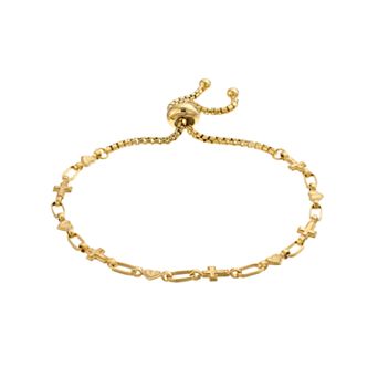 Kristen Kesho Sterling Silver Cross & Heart Link Adjustable Bolo Bracelet